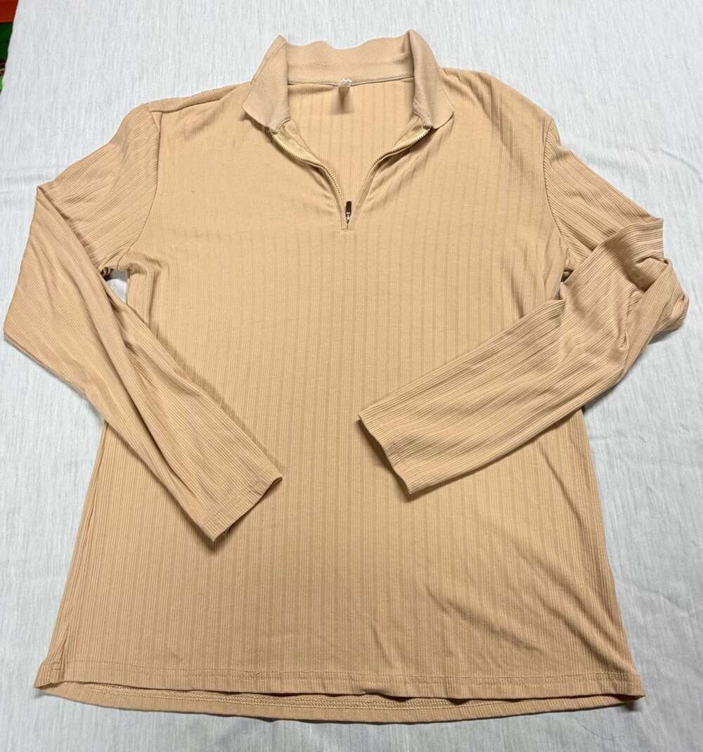 Nitagut Men's Slim Fit Ribbed Knit Quarter-Zip Long Sleeve Polo